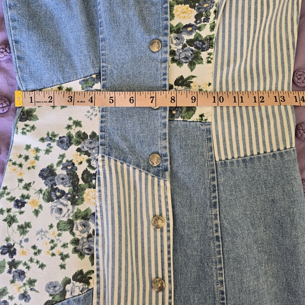 Vintage Denim Patchwork Maxi Dress with Floral & Stripes - Picture 7 of 12